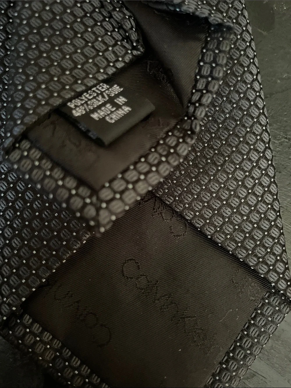 Calvin Klein Textured Charcoal Gray/Navy Geometric Tie